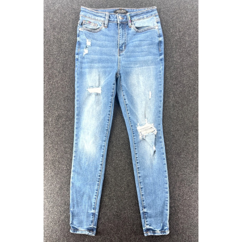 Judy Blue Skinny Jeans Womens 5/27 Blue Distressed Mid Rise JB88286 Stretch